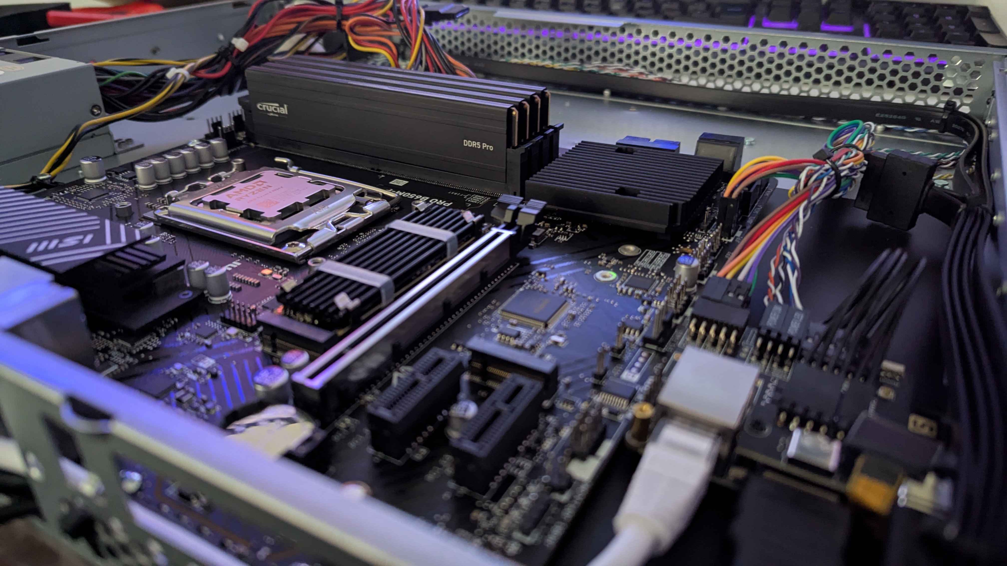Close-up of a dedicated server build in progress