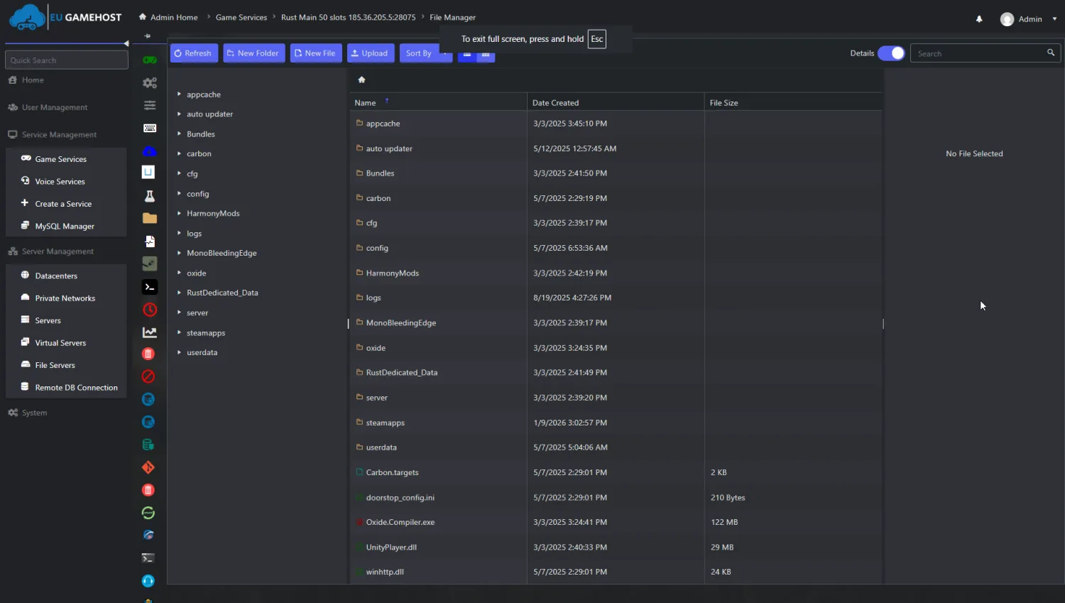 Rust server file manager interface