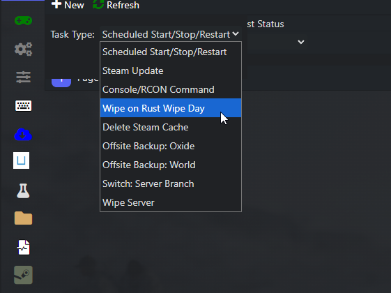 Rust automatic wipes and backups interface